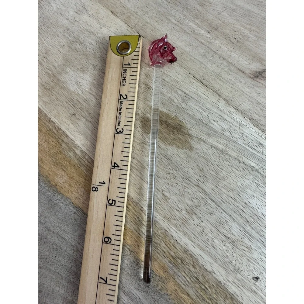 Vintage Glass Horse Head Cocktail Stirrer Pink Cranberry Equestrian Barware 6.5